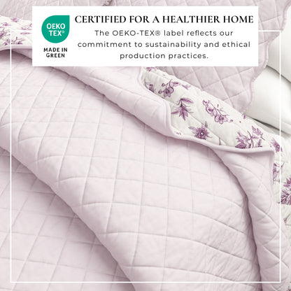 Floral Print & Scallopeded Edge Cotton Quilt Set - Sandie Collection