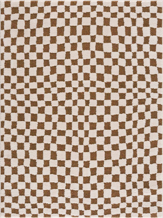 Lajos Brown Checkered Shag Rug - Clearance