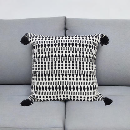 Black 22" X 22" Throw Pillow for couch with Tassels-Winter