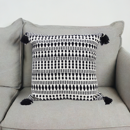 Black 22" X 22" Throw Pillow for couch with Tassels-Winter