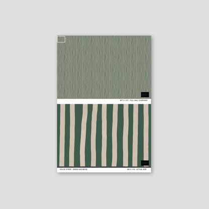 Dolce Stripe Wallpaper, green and beige
