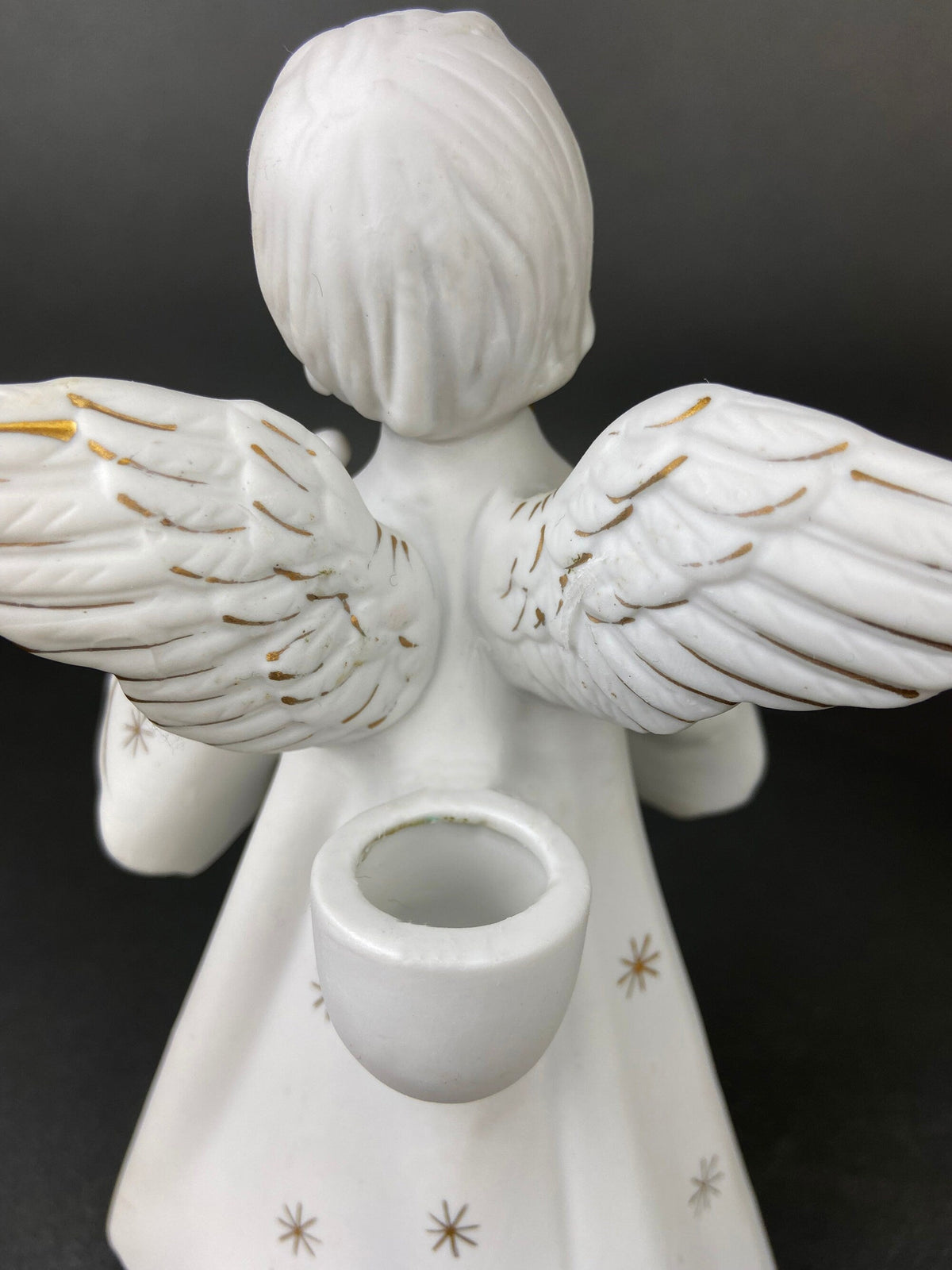 Angel Candle Stick Holders by Schmid Brothers. Set of Two Porcelain Angels Playing Harp. Made in Japan.