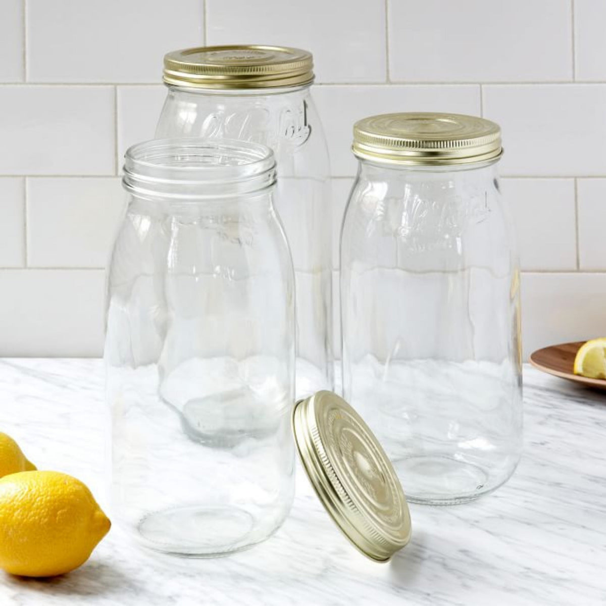 Le Parfait Screw Top Jars, French Glass Storage Jars with Colorful Airtight Screw Lids