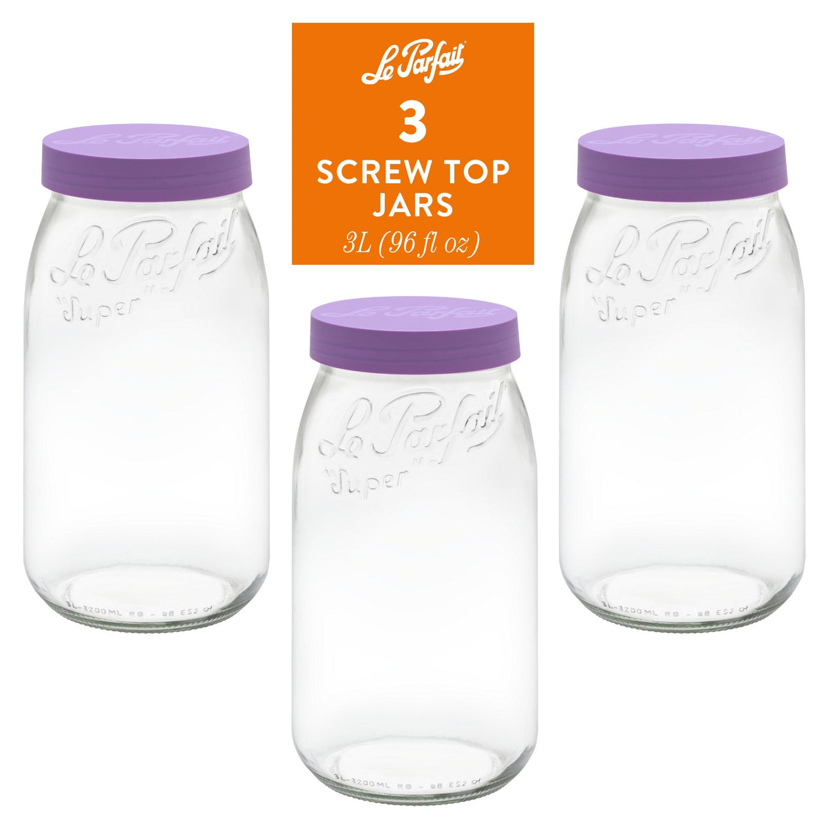 Le Parfait Screw Top Jars, French Glass Storage Jars with Colorful Airtight Screw Lids