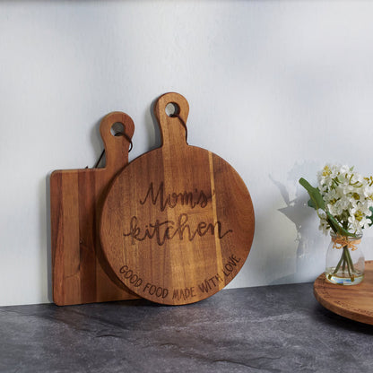 Mom's Kitchen Engraved Wooden Cutting Board - Vintage Style Round Serving Platter