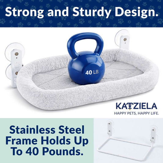 Katziela CloudPerch Cat Window Perch with Memory Foam Bed, Heavy-Duty Steel Frame, 4 Ultra-Strong Suction Cups