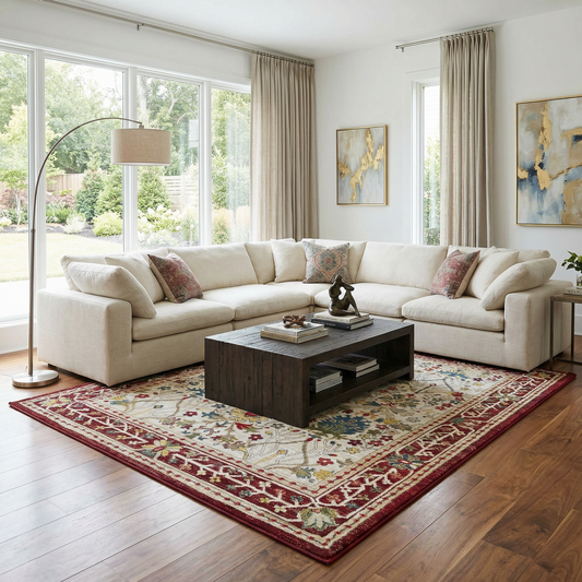 Neola White/Red Damask Area Rug
