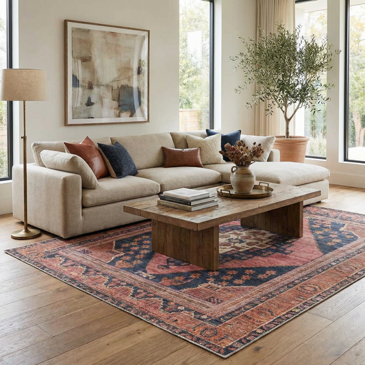 Malamote Vintage Flat Pile Washable Rug