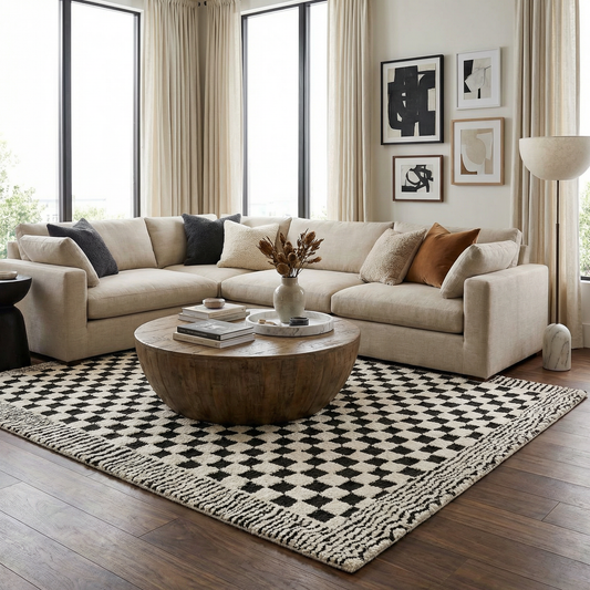 Leryn Black & White Checkered Area Rug
