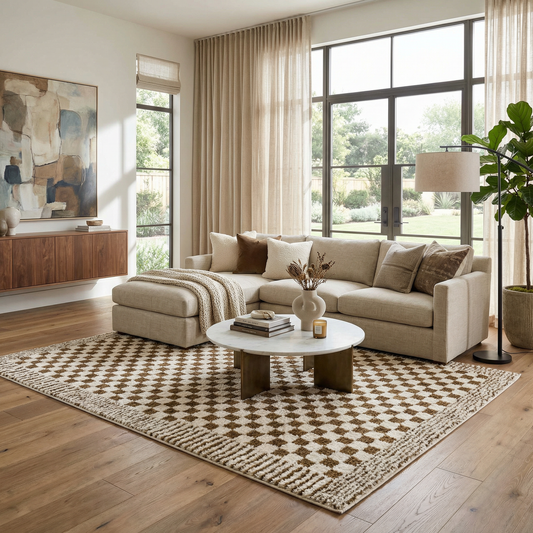 Leryn Brown Checkered Plush Rug