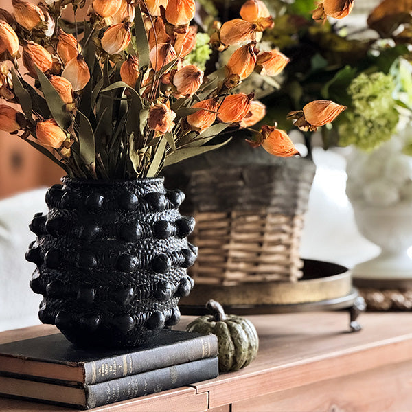 Handcrafted Textured Outdoor Matte Black Planters, Set of 3