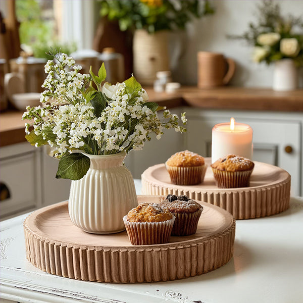Fluted Wooden Display Trays, Set of Two