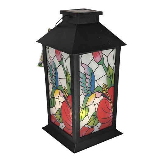 Solar Powered Stained Glass Style 11" Lantern -
