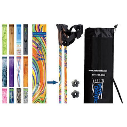 Official Nordic Walking Poles - True Nordic Glove Grip w-flip locks, detachable feet and travel bag - pair - For Heights up to 6’2”